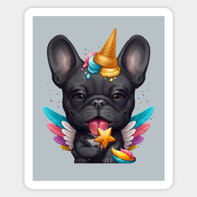 Black French Bulldog Ice Cream Unicorn Sticker by stonemask